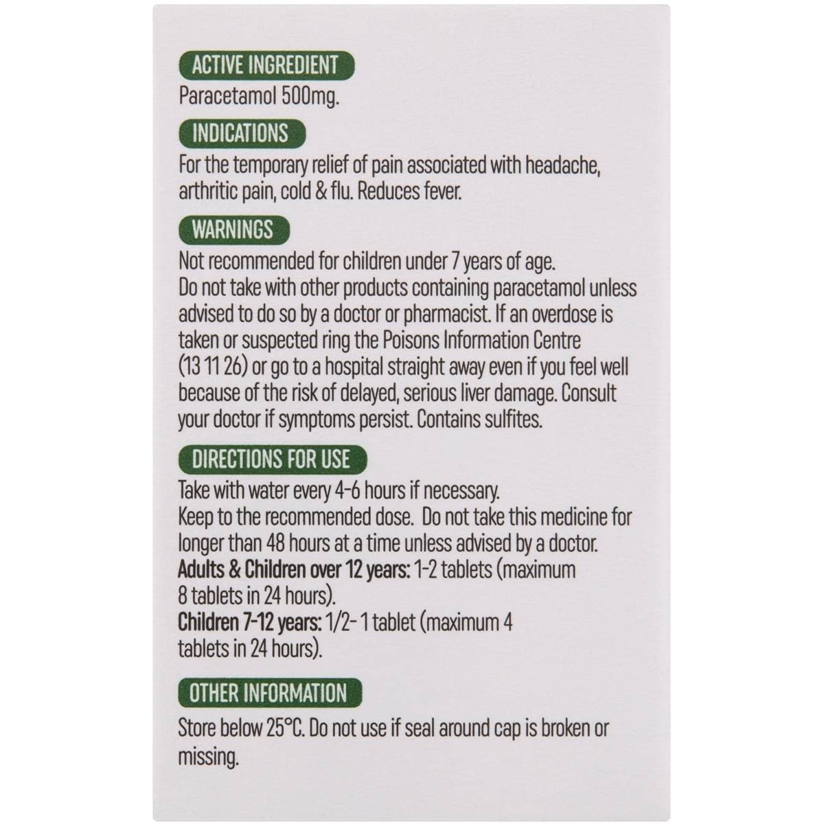 Helphand Paracetamol Tablets 20 Pack Woolworths