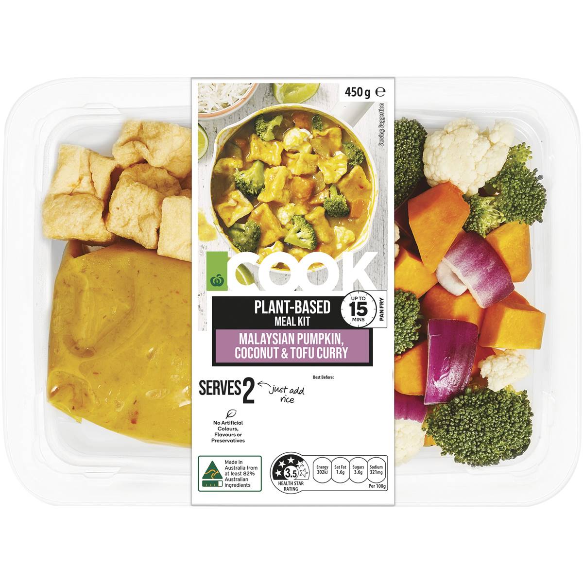 Woolworths Cook Malaysian Pumpkin Coconut & Tofu Curry Meal Kit 450g