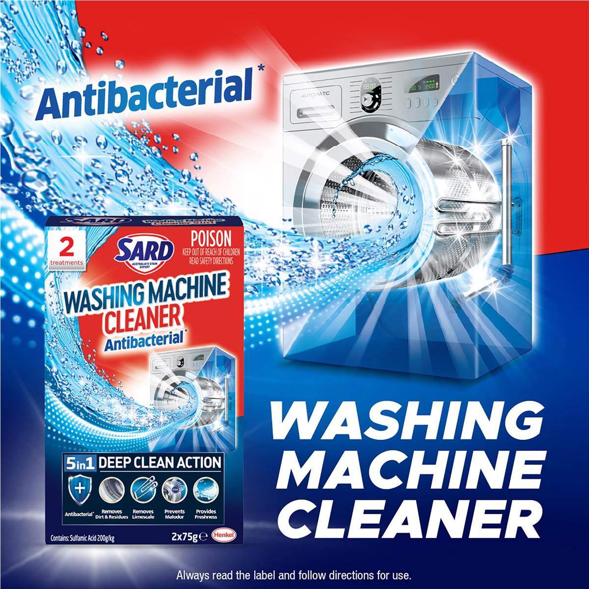 Sard Washing Machine Cleaner Antibacterial Disinfectant 2 Pack Woolworths