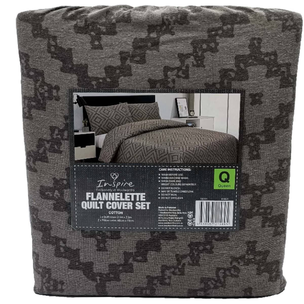 Inspire Flannelette Quilt Cover Set Cotton Queen Each Woolworths
