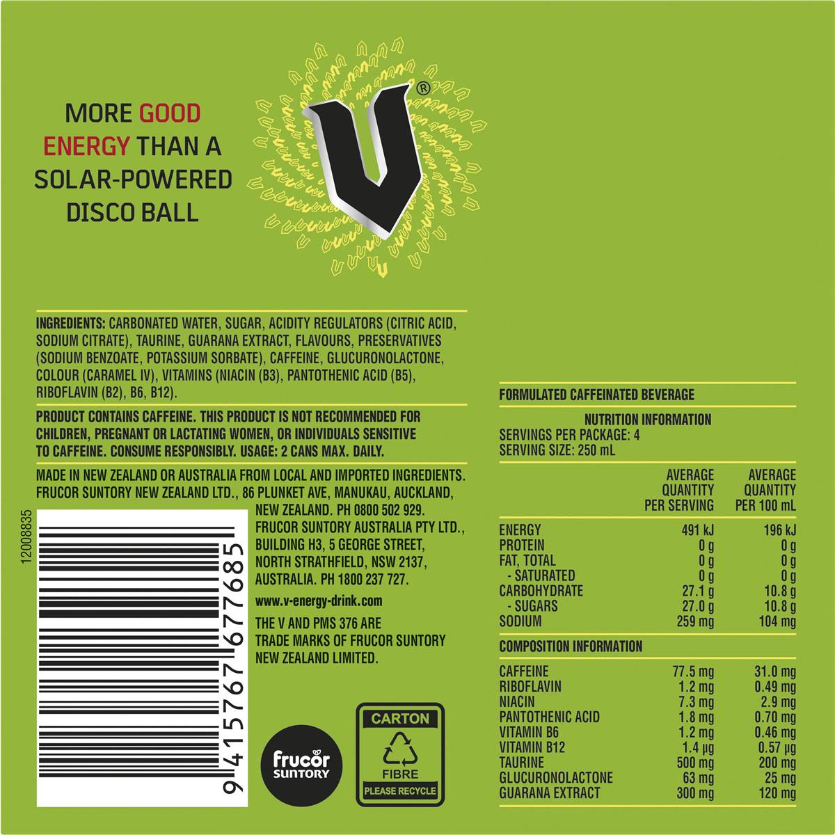 V Original Guarana Energy Drink Woolworths