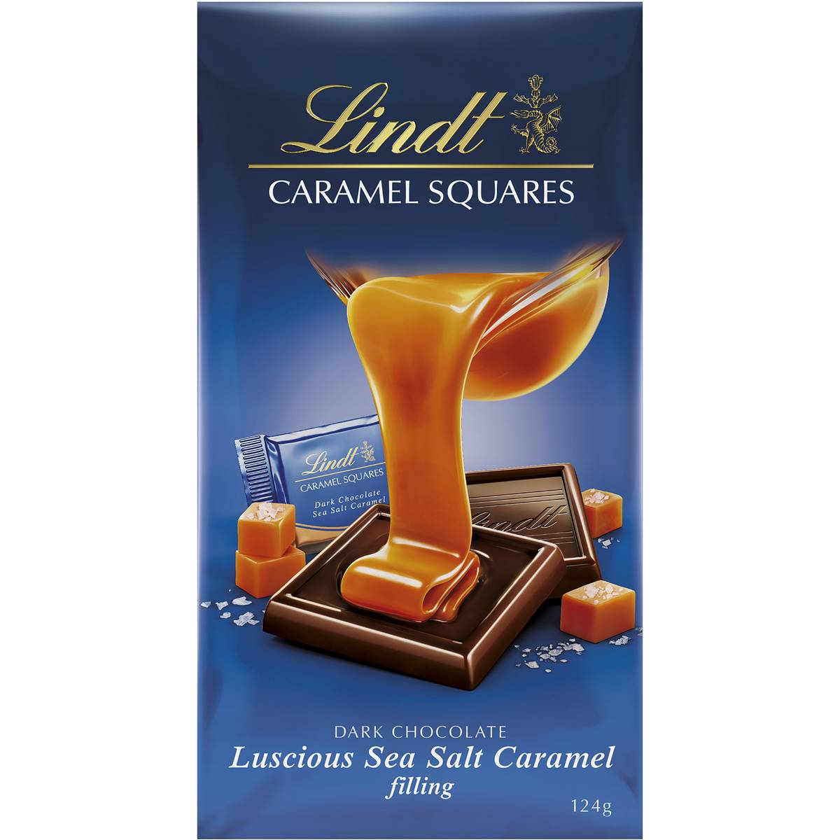 Lindt Caramel Squares Dark Chocolate Bag 124g Woolworths