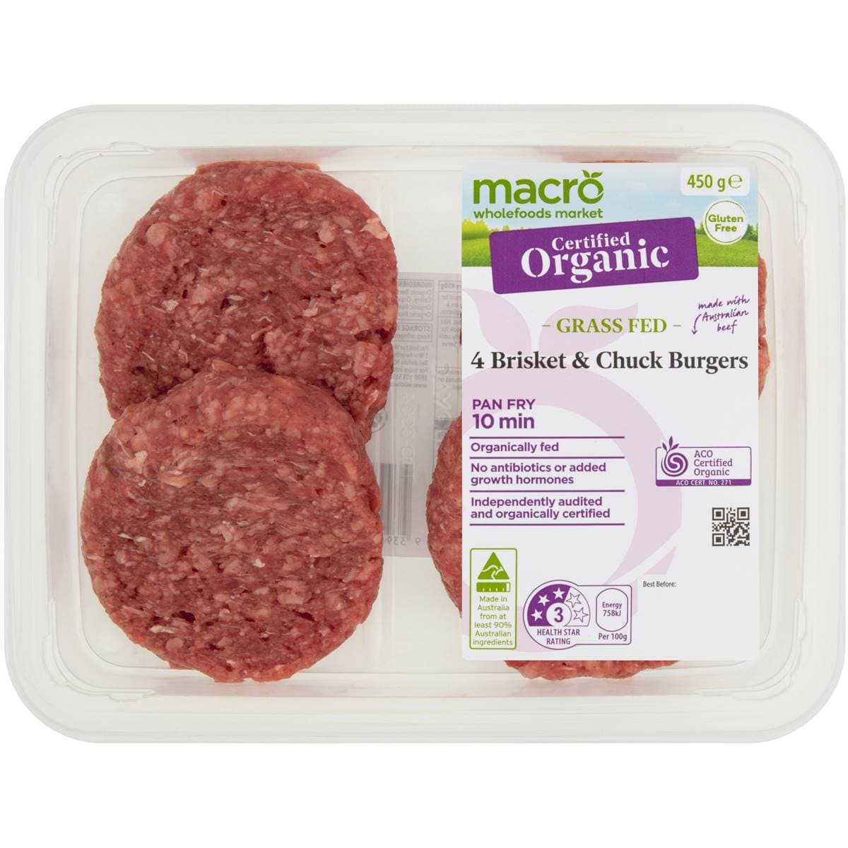 Macro Organic Brisket & Chuck Burgers 4 Pack Woolworths