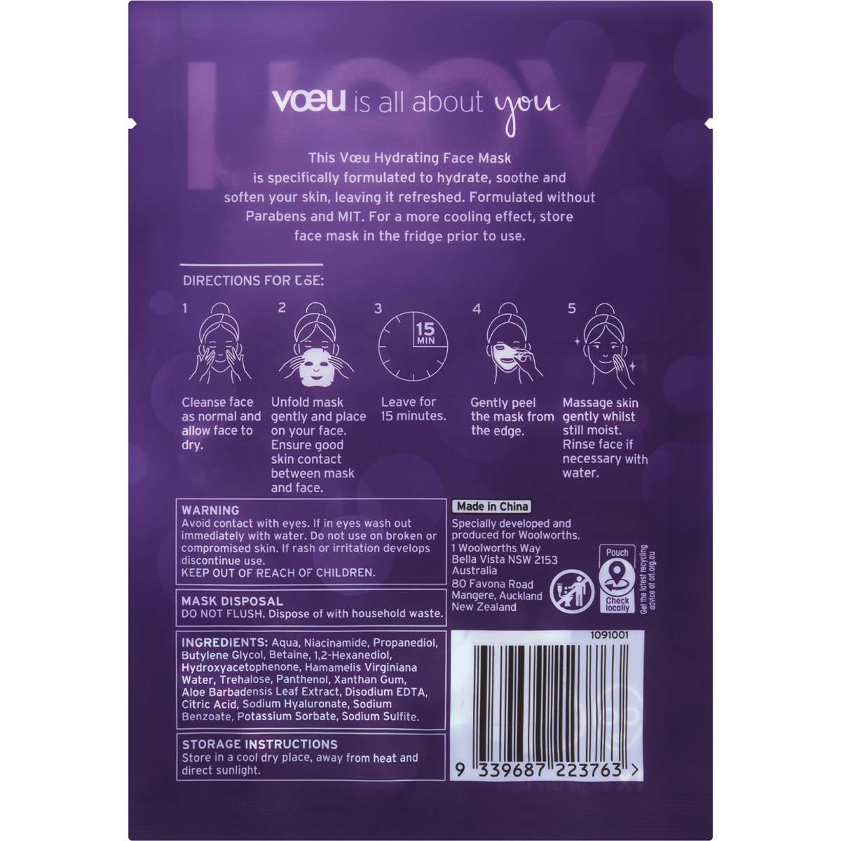 Voeu Hydrating Face Mask Each Woolworths