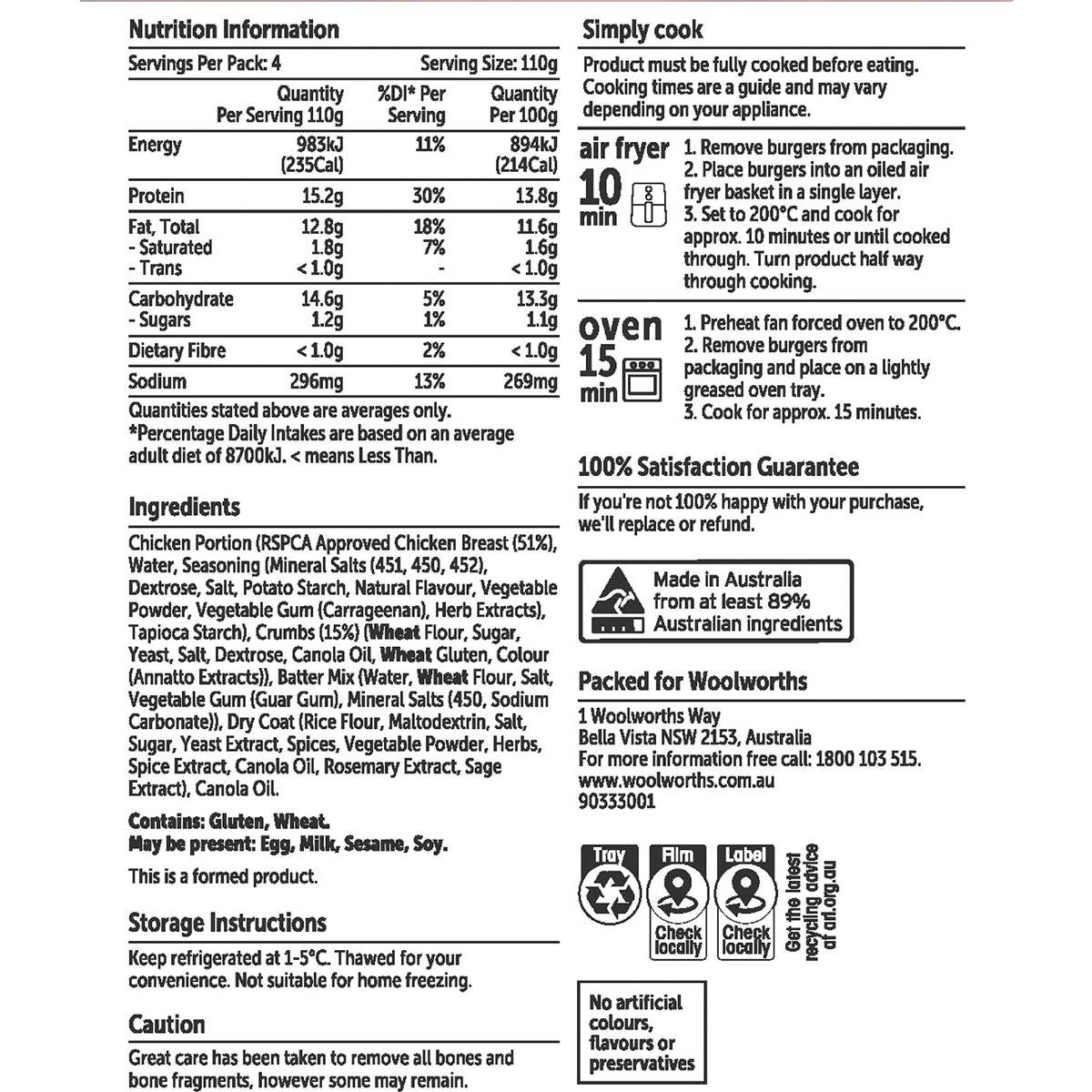 Woolworths Crumbed Chicken Burgers 440g Woolworths