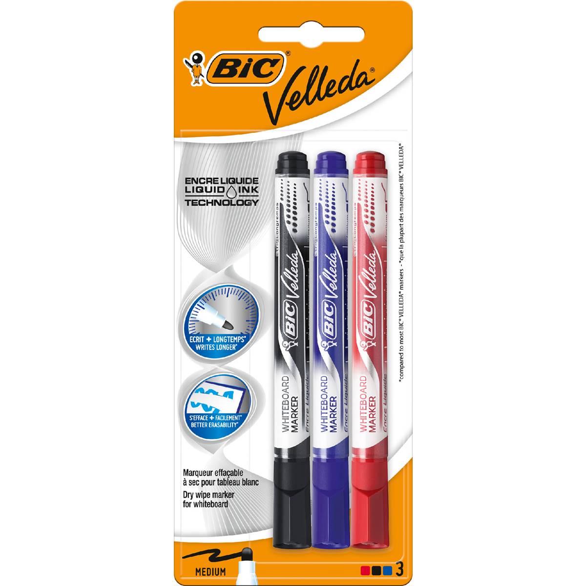 Bic Velleda Liquid Ink Whiteboard Markers Bullet Tip Assorted 3 Pack