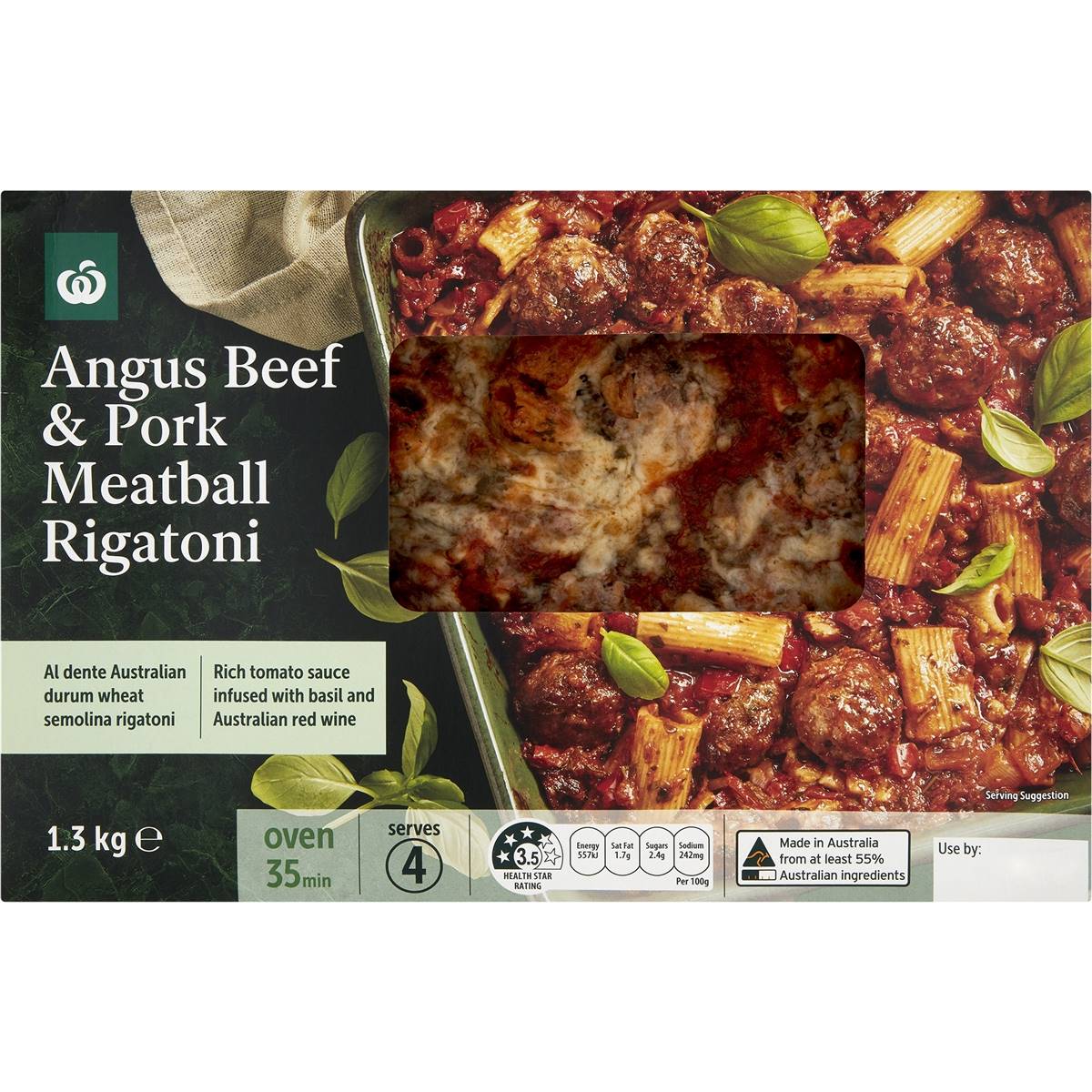 Woolworths Angus Beef & Pork Meatball Rigatoni Chilled Meal 1.3kg
