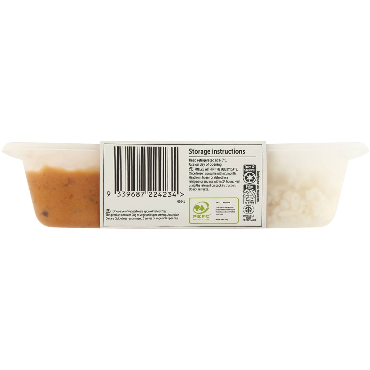 Woolworths Thai Red Vegetable Curry With Jasmine Rice Chilled Meal 350g
