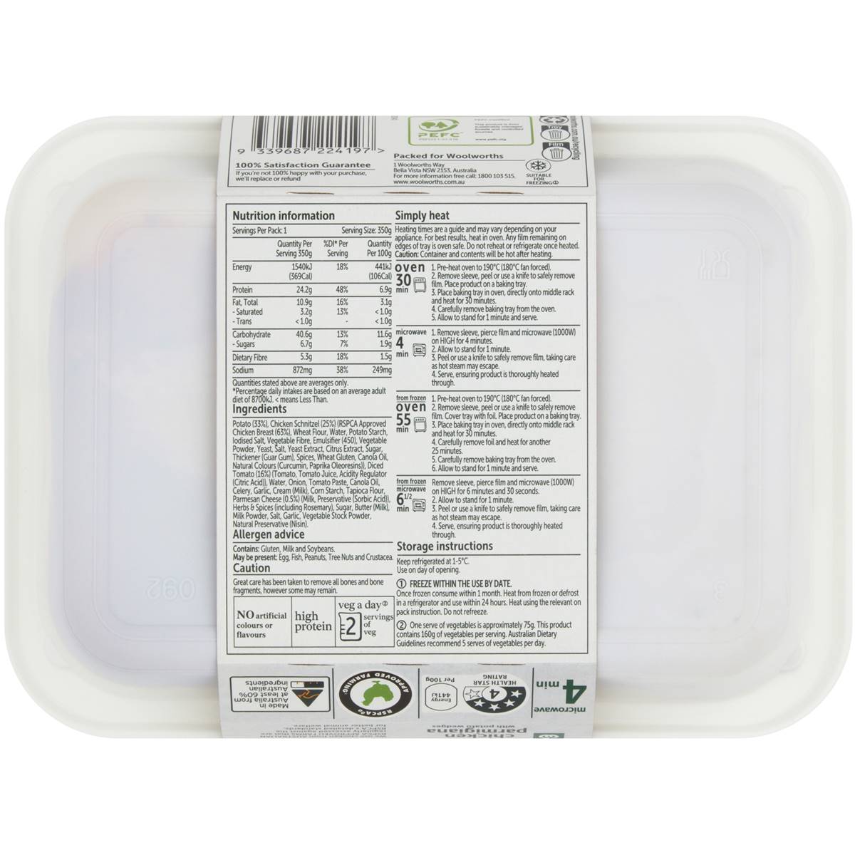 Woolworths Crumbed Chicken Parmigiana & Potato Wedges Chilled Meal 350g
