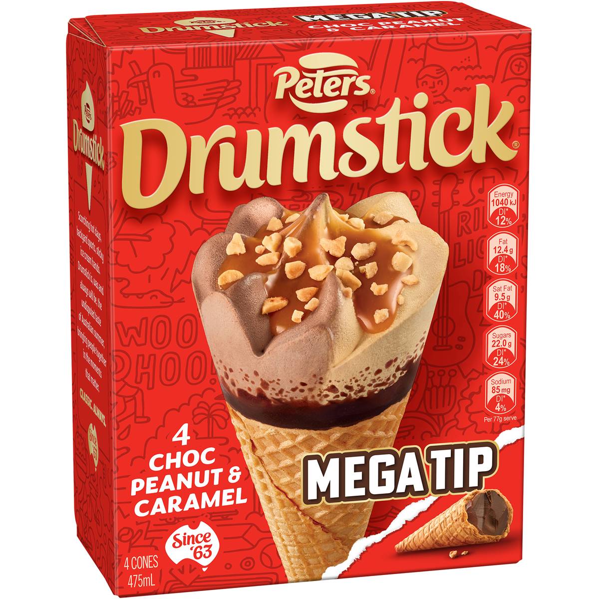 Peters Drumstick Mega Tip Choc Peanut & Caramel 4 Pack Woolworths