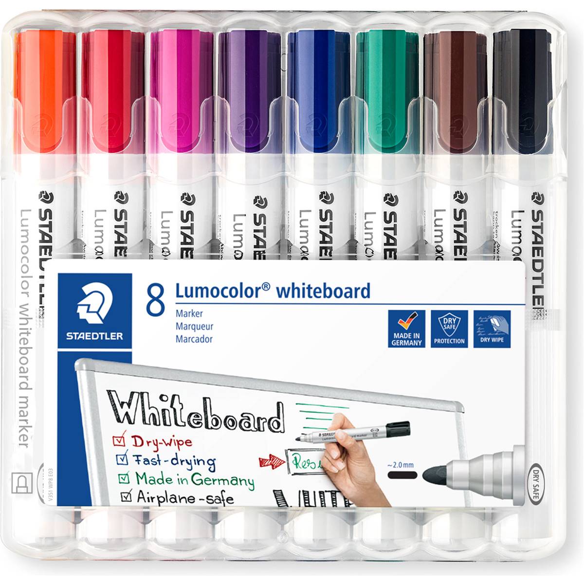 Staedtler Lumocolor Whiteboard Markers 351 Bullet Tip Assorted 8 Pack