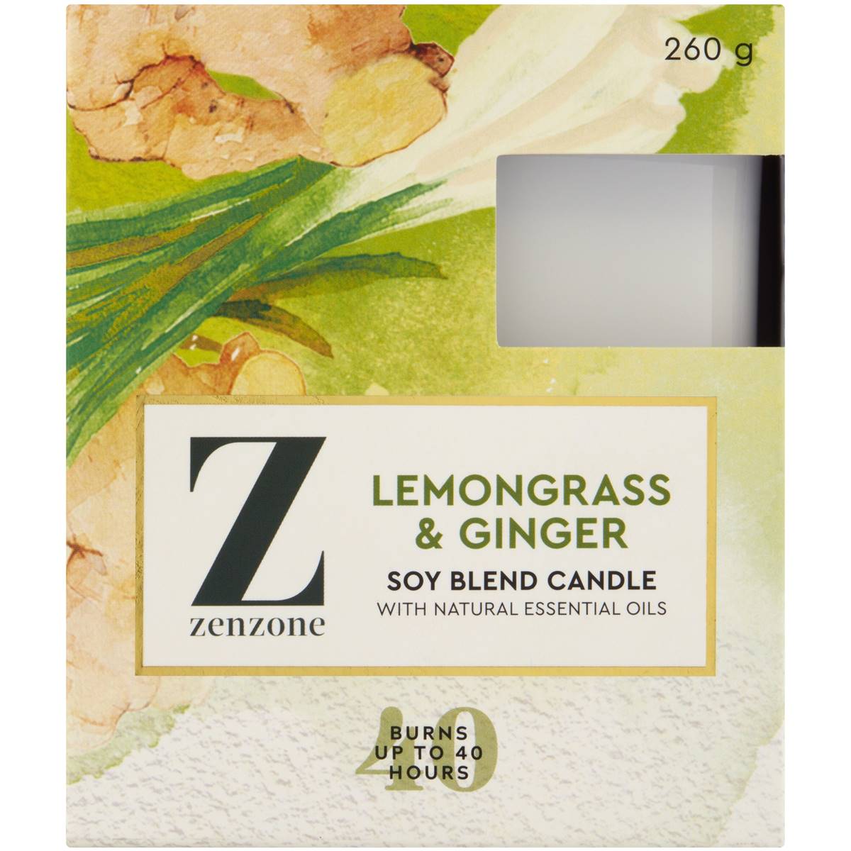 Zenzone Premium Candle Lemongrass & Ginger 260g Woolworths