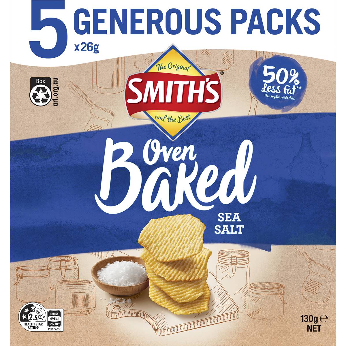 Smith's Oven Baked Chips Multipack Sea Salt 26g X5 Pack Woolworths