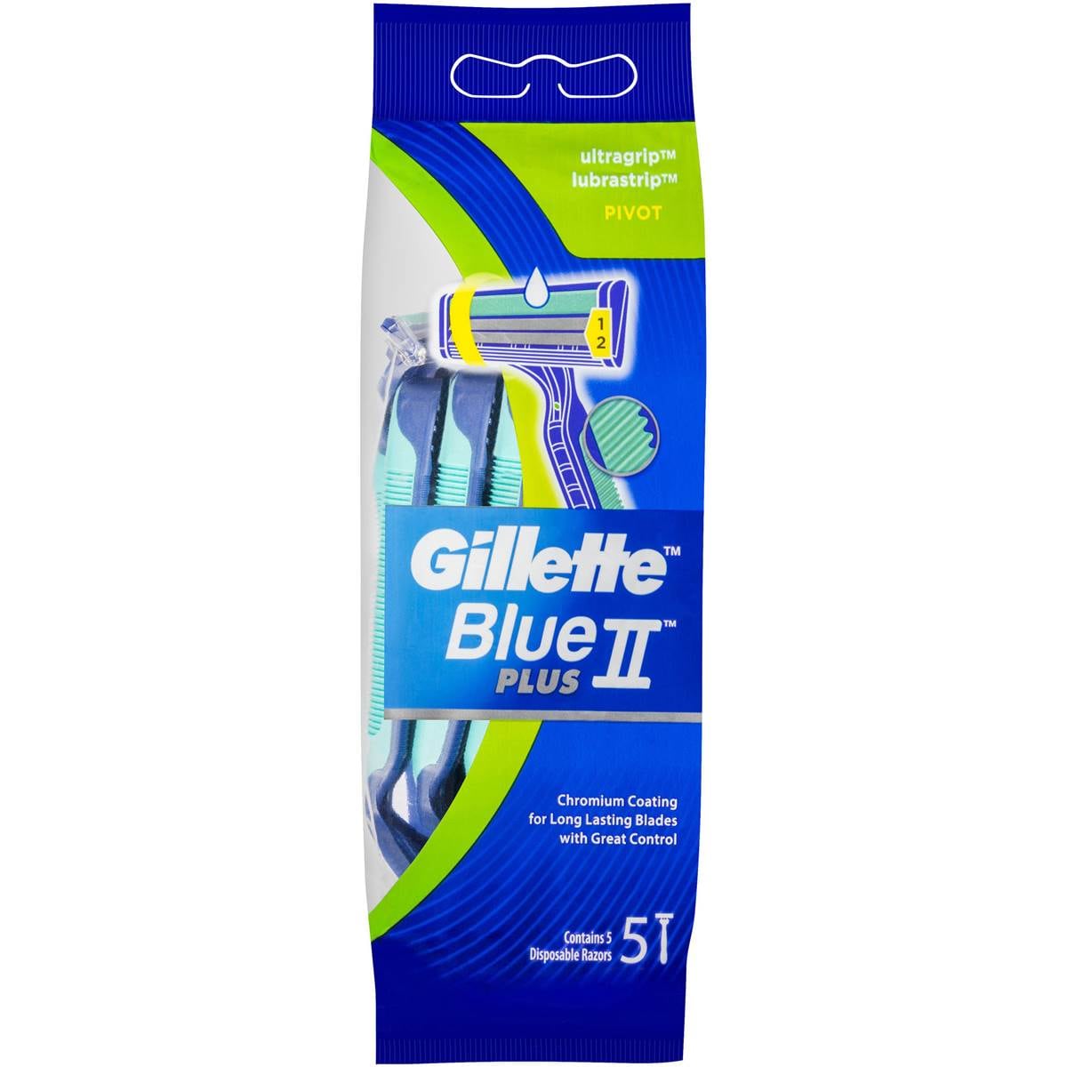Gillette Blue Ii Disposable Shaving Razor Ultra Grip Pivot 5 Pack