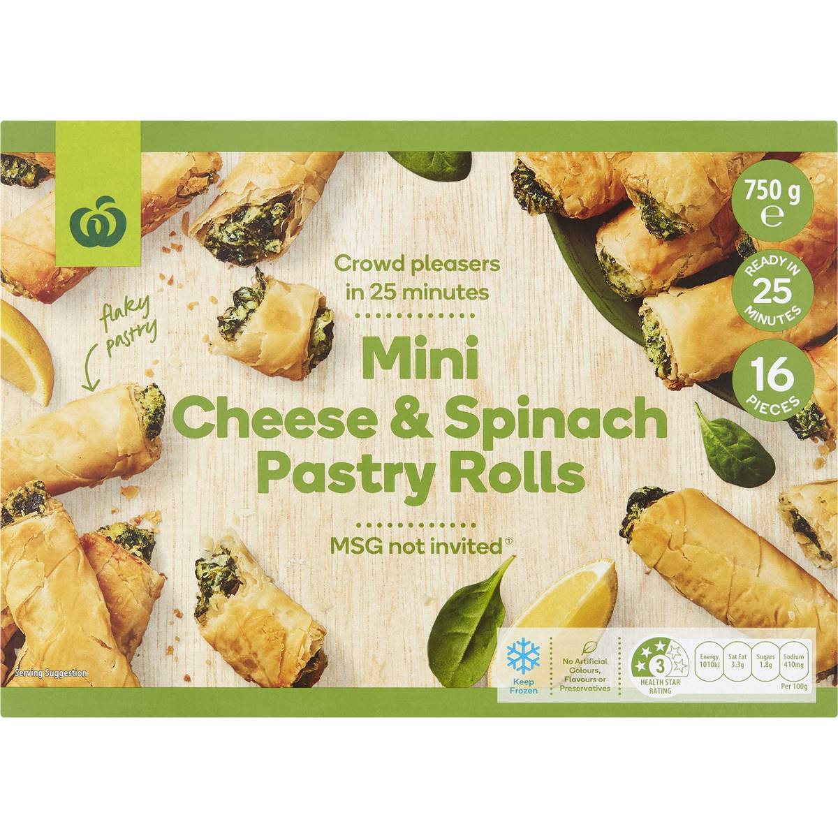 Woolworths Mini Cheese & Spinach Pastry Rolls 16 Pack | Woolworths