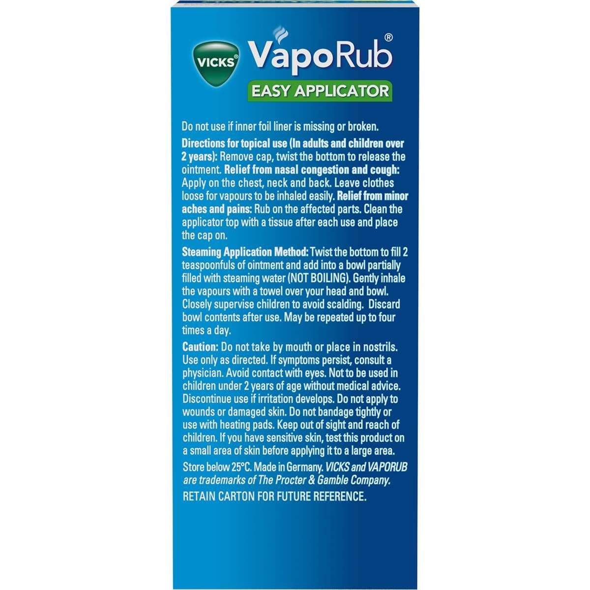 Vicks Vaporub Easy Applicator Decongestant Rub 35g Woolworths