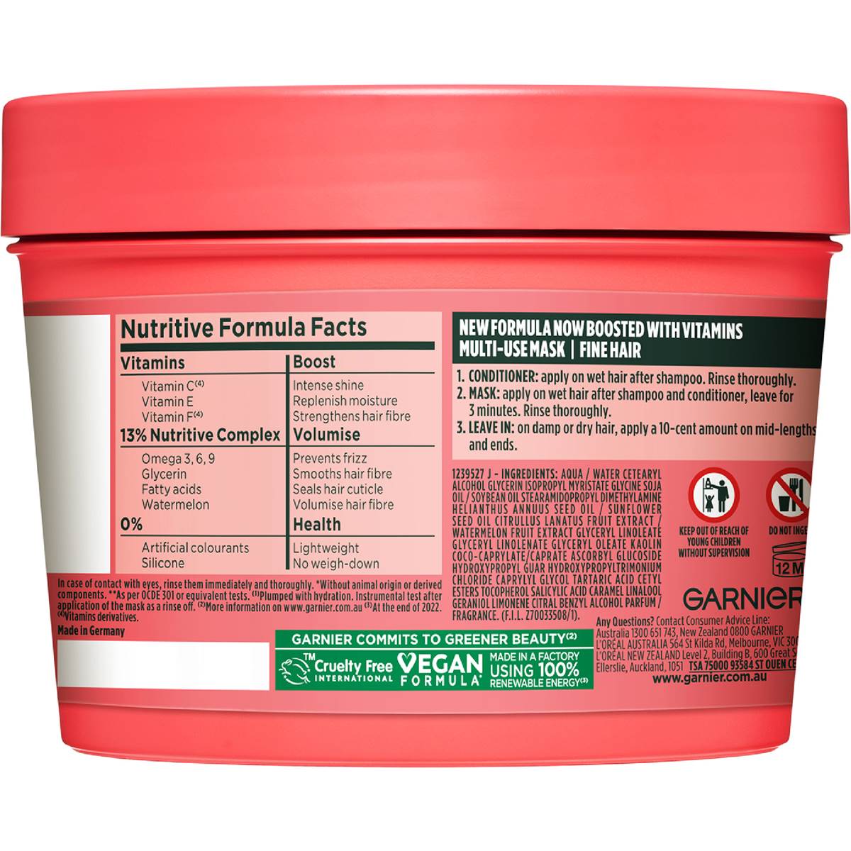 Garnier Fructis Hair Food Watermelon Mask 390ml Woolworths