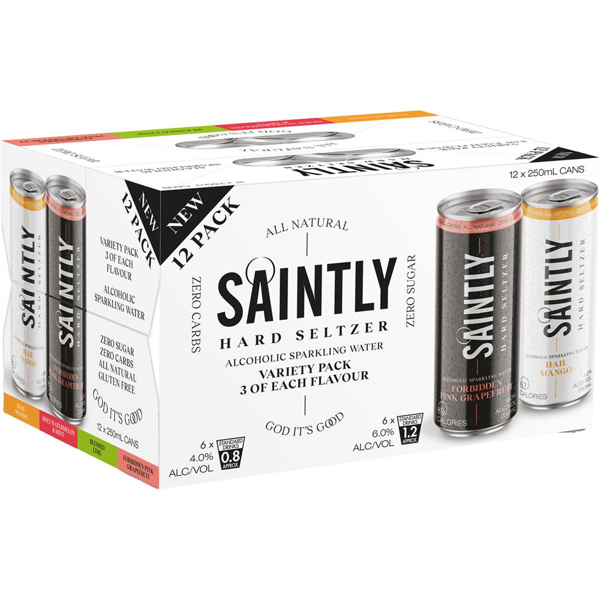 Saintly Hard Seltzer Mixed Pack Cans 250ml X 12 Pack Woolworths