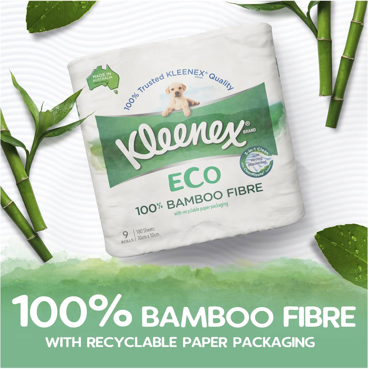 Kleenex Eco 100 Bamboo Fibre Toilet Paper 9 Pack Woolworths