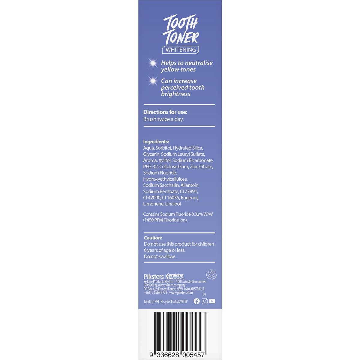 Designer White Tooth Toner Purple Polish Whitening Toothpaste 75ml