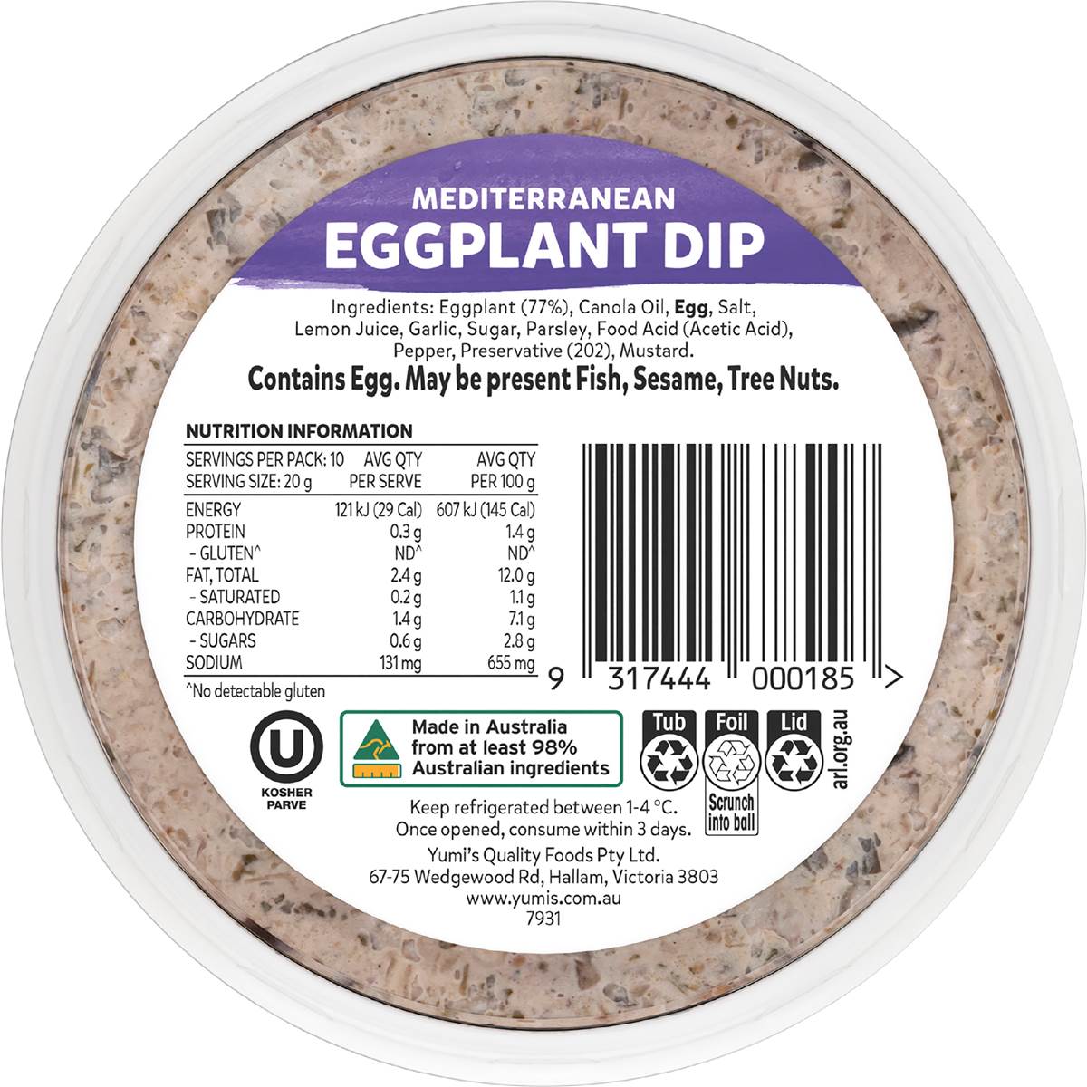 Yumi's Eggplant Mediterranean Dip 200g Woolworths