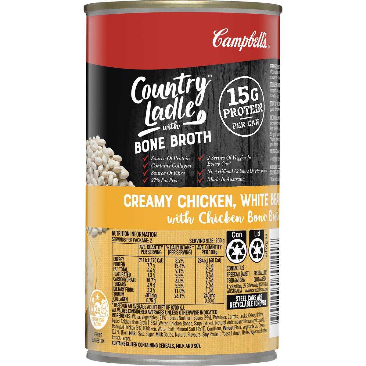 Campbells Country Ladle Soup With Bone Broth Creamy Chicken Bean Veg 505g Woolworths 2322