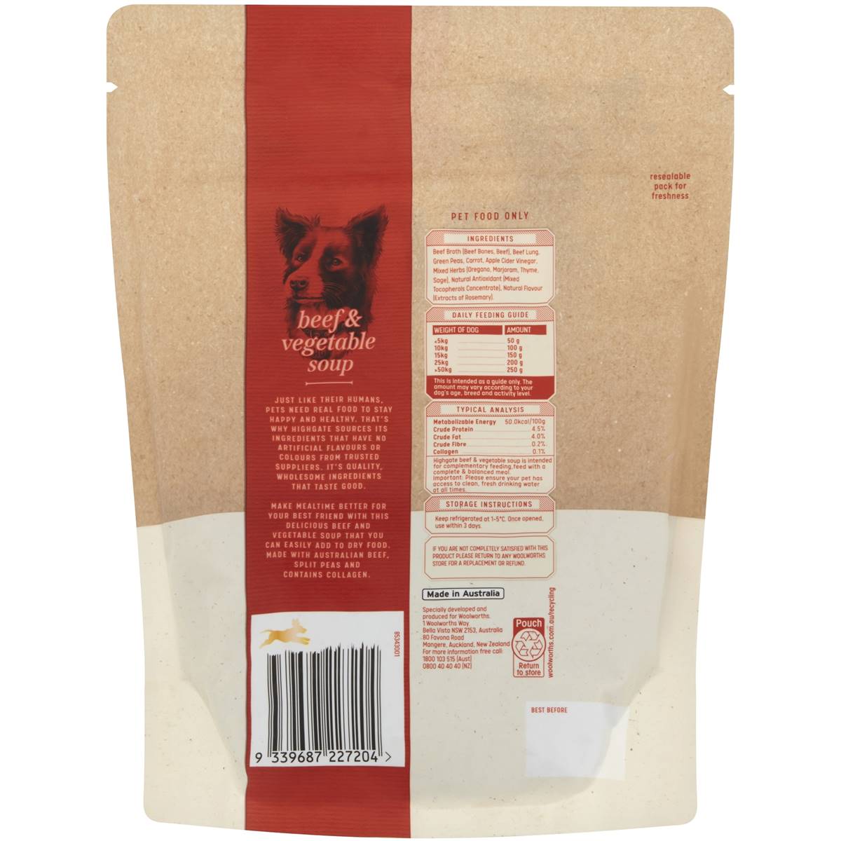 High Gate Beef & Vegetable Soup Dog Food 500ml Woolworths