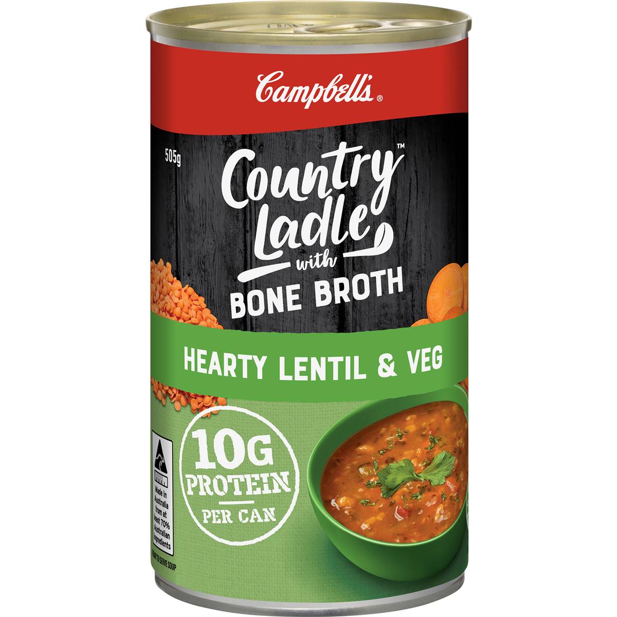 Campbell's Country Ladle Soup With Bone Broth Hearty Lentil & Veg 505g