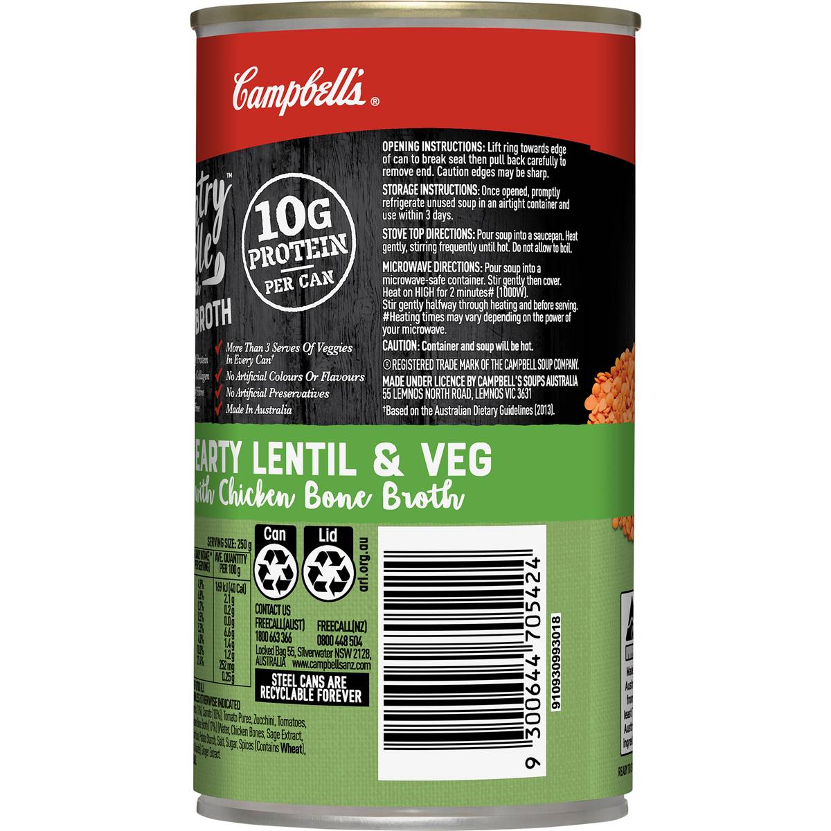 Campbell's Country Ladle Soup With Bone Broth Hearty Lentil & Veg 505g