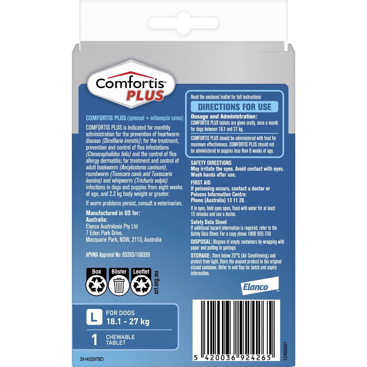 Comfortis Fleas, Heartworm & Worms Tablets For Large Dogs Each Woolworths