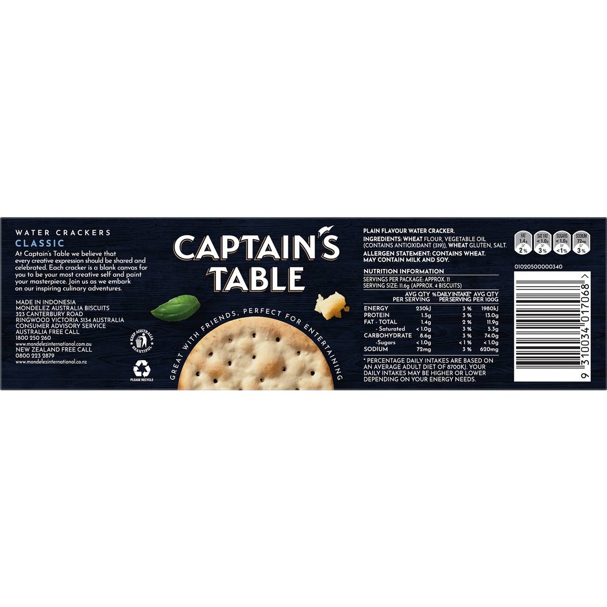 Captain's Table Classic Water Crackers 125g Woolworths