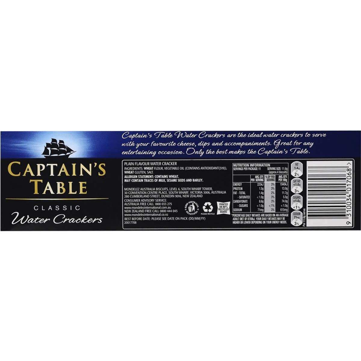 Captains Table Water Cracker 125g Woolworths