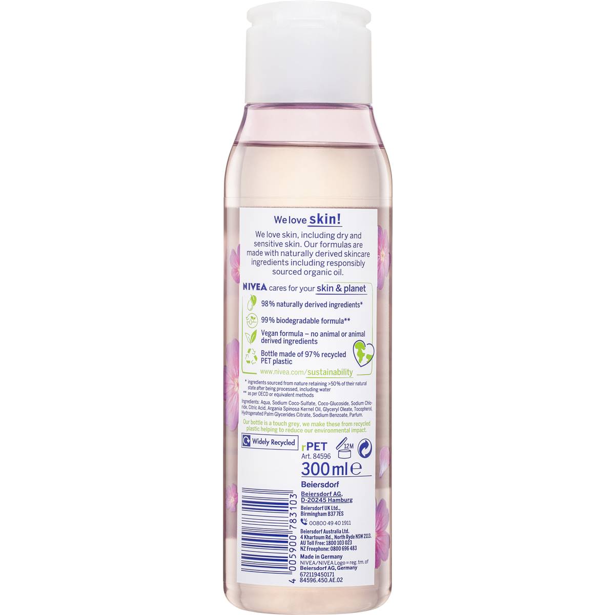 Nivea Naturally Good Rosewater Shower Gel & Body Wash 300ml Woolworths