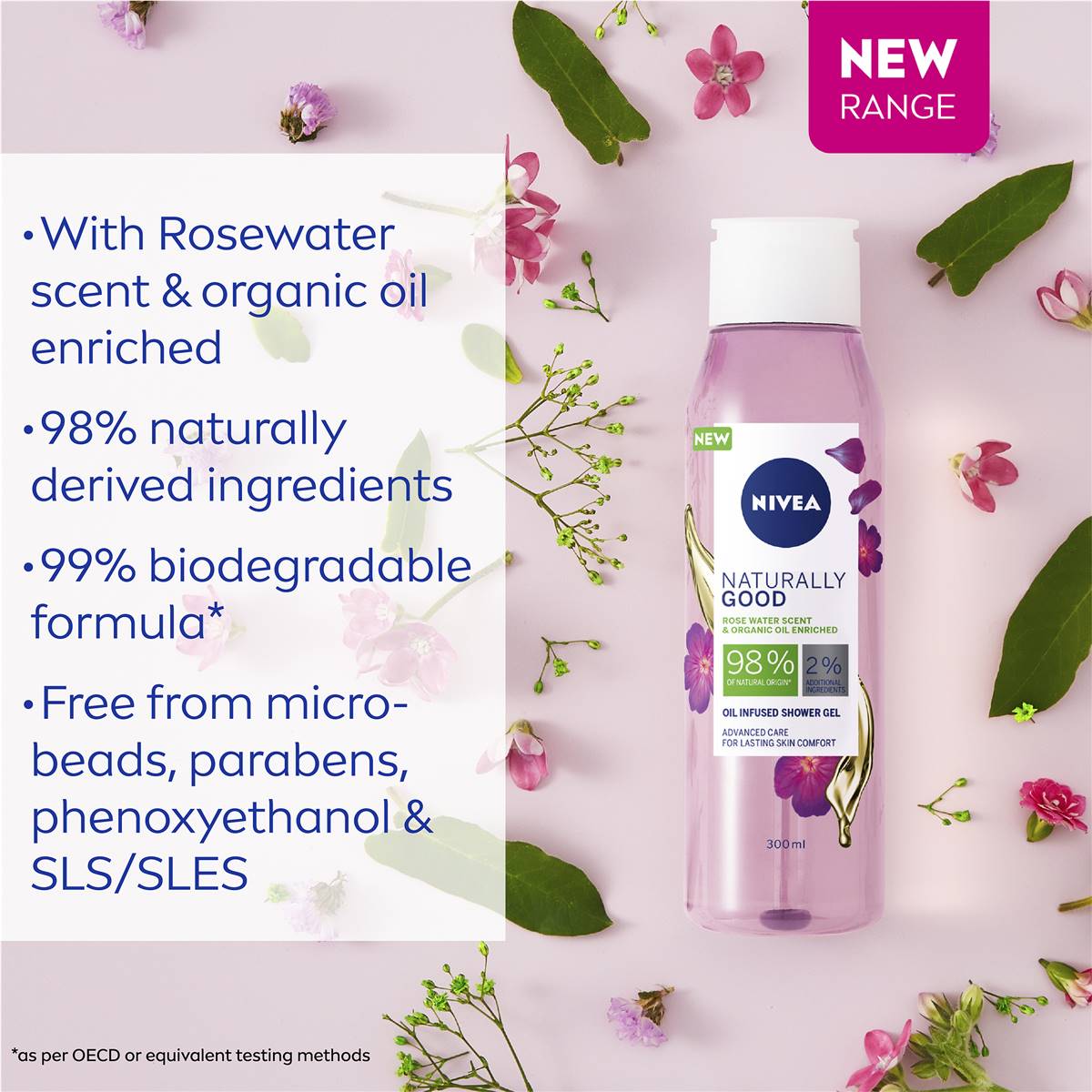 Nivea Naturally Good Rosewater Shower Gel & Body Wash 300ml Woolworths