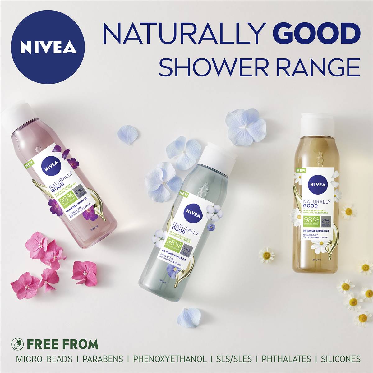 Nivea Naturally Good Rosewater Shower Gel & Body Wash 300ml Woolworths