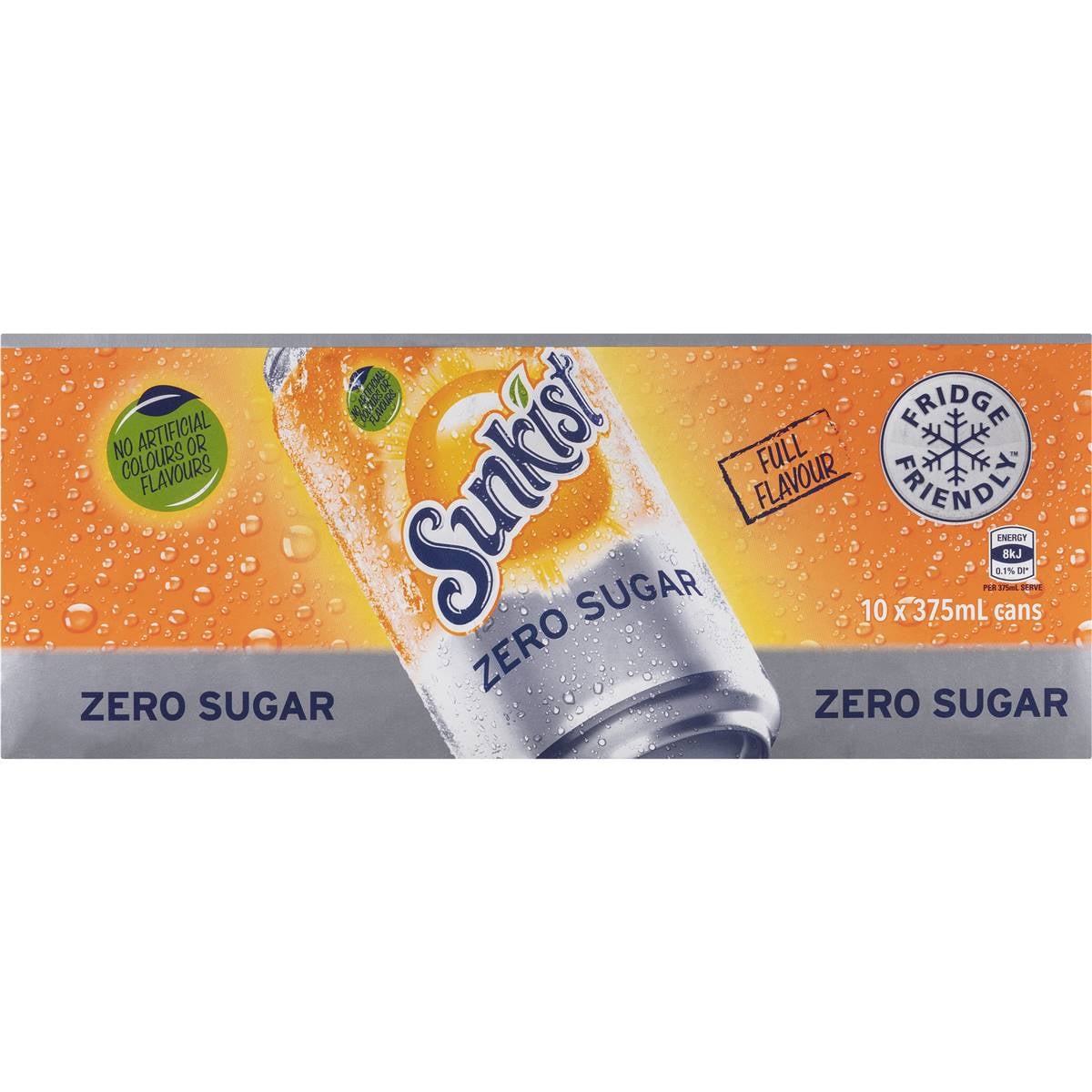 Sunkist Zero Sugar Orange Soft Drink Cans Multipack 375ml X 10 Pack