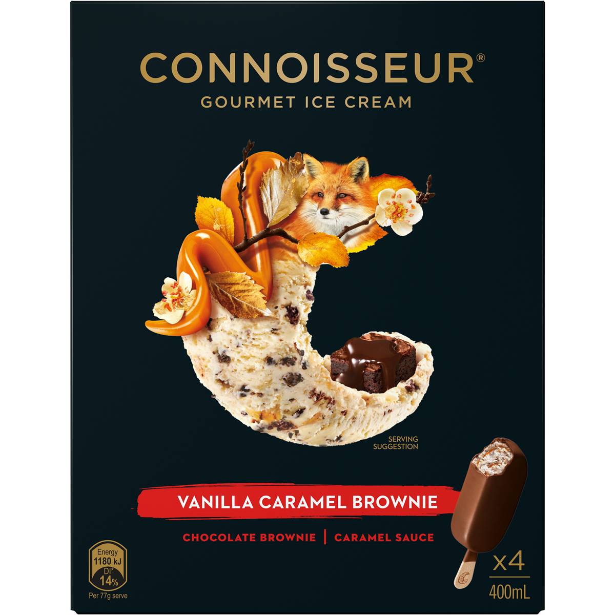 Connoisseur Vanilla Caramel Brownie Ice Cream 4 Pack Woolworths