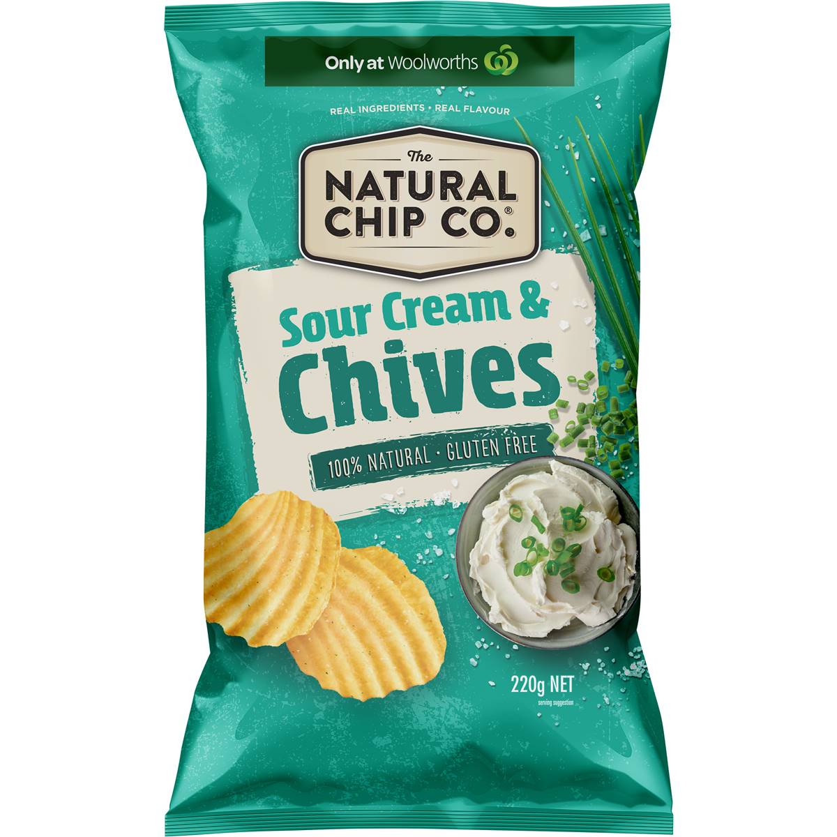 The Natural Chip Co. Sour Cream & Chives 220g Woolworths
