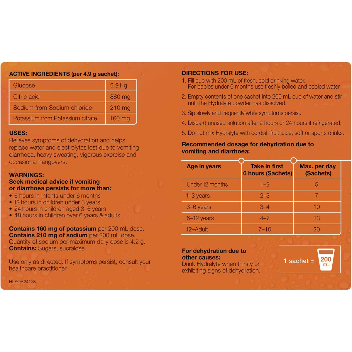 Hydralyte Sachets Orange 24 Pack Woolworths
