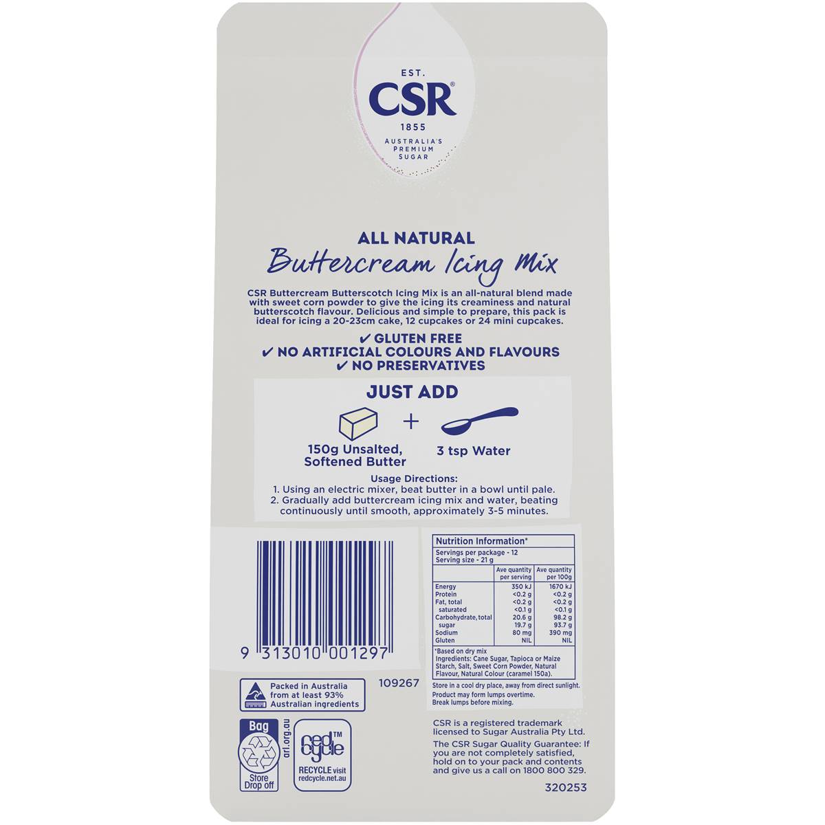 Csr Buttercream Icing Mix Butterscotch 250g Woolworths
