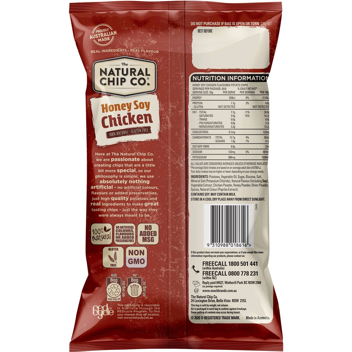 The Natural Chip Co. Honey Soy Chicken 220g Woolworths