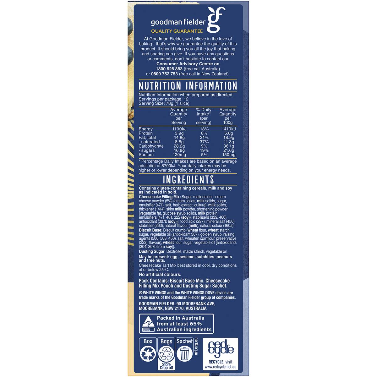 White Wings Baked Cheesecake Tart Mix 440g Woolworths