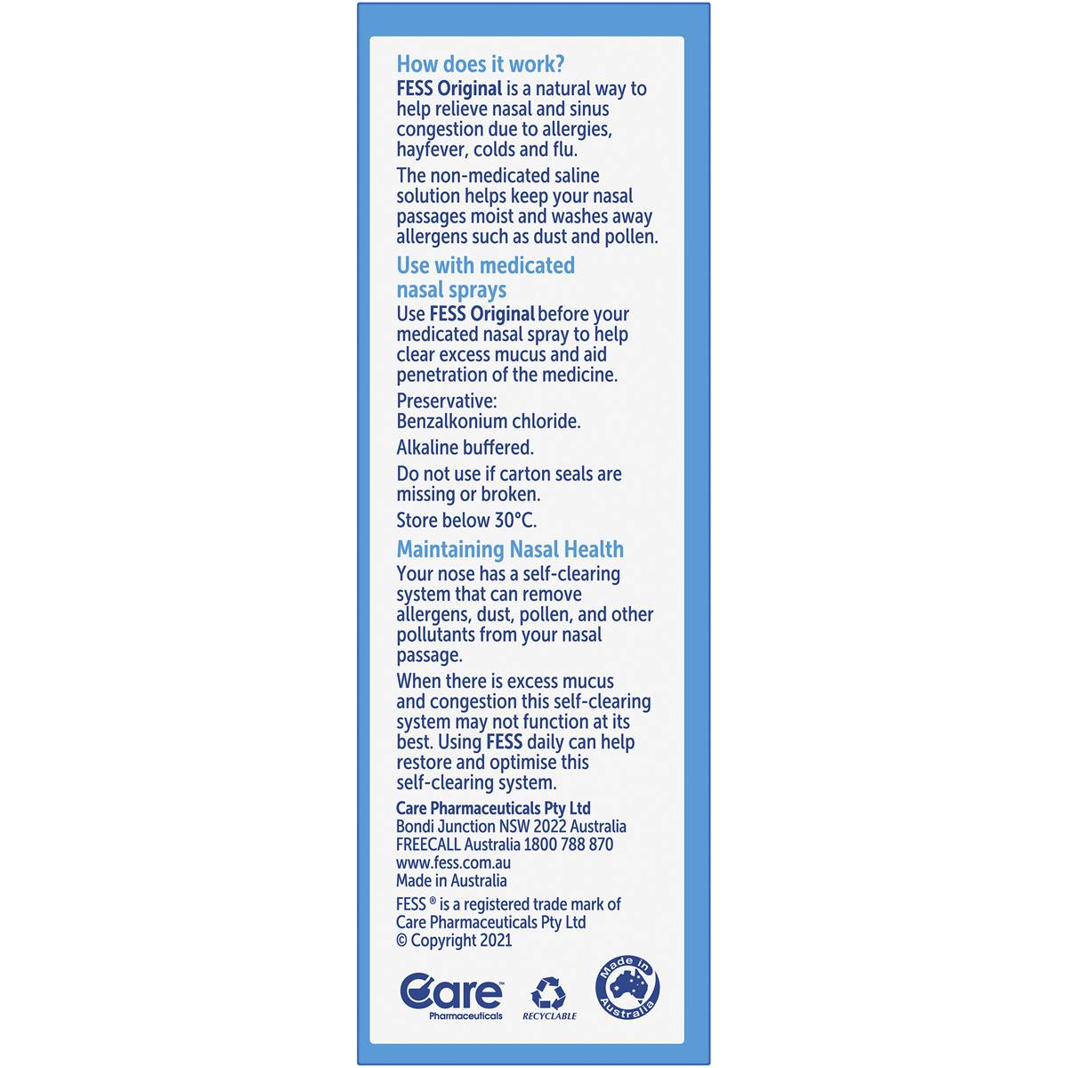 Fess Saline Nasal Spray 75ml Woolworths