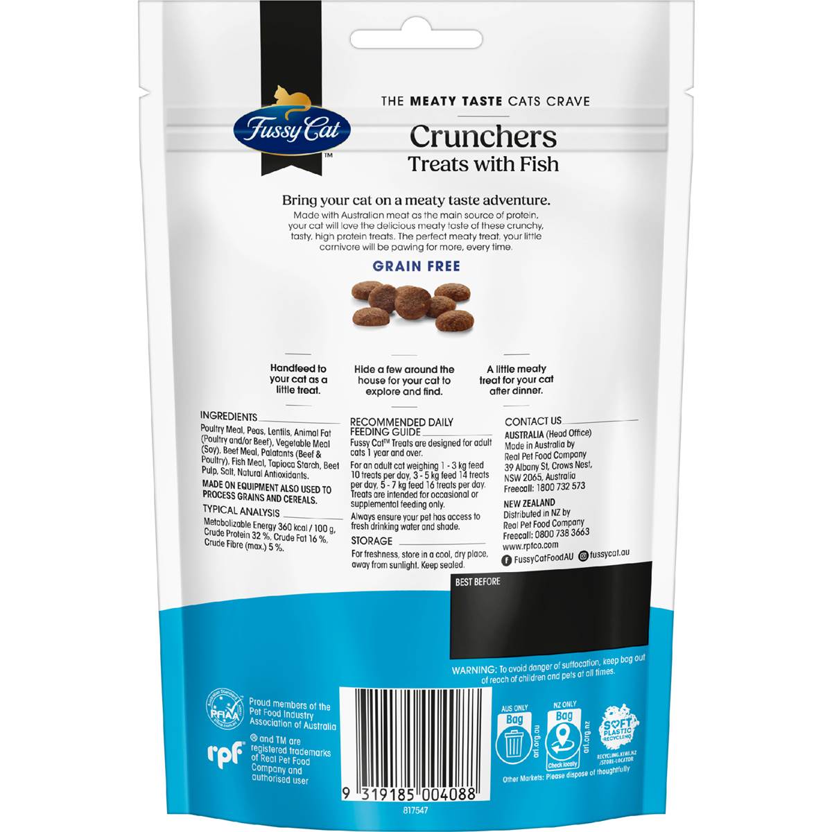 Fussy Cat Grain Free Crunchers Adult Cat Treats With Fish 100g Woolworths