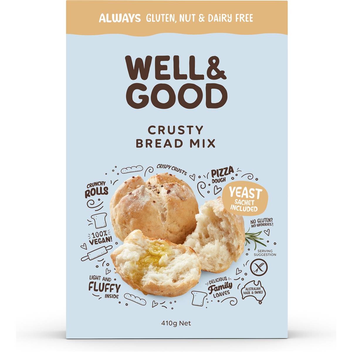 Well & Good Crusty Bread Mix + Yeast (410g)