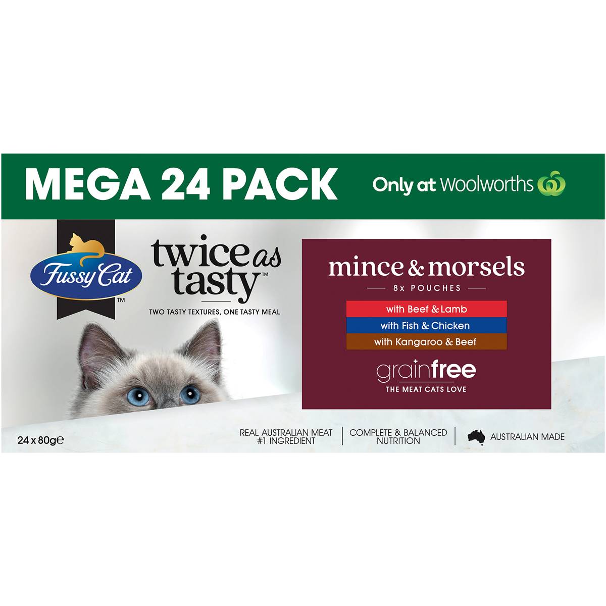 Fussy Cat Grain Free Adult Wet Cat Food Mince & Morsels 80g X24 Pack