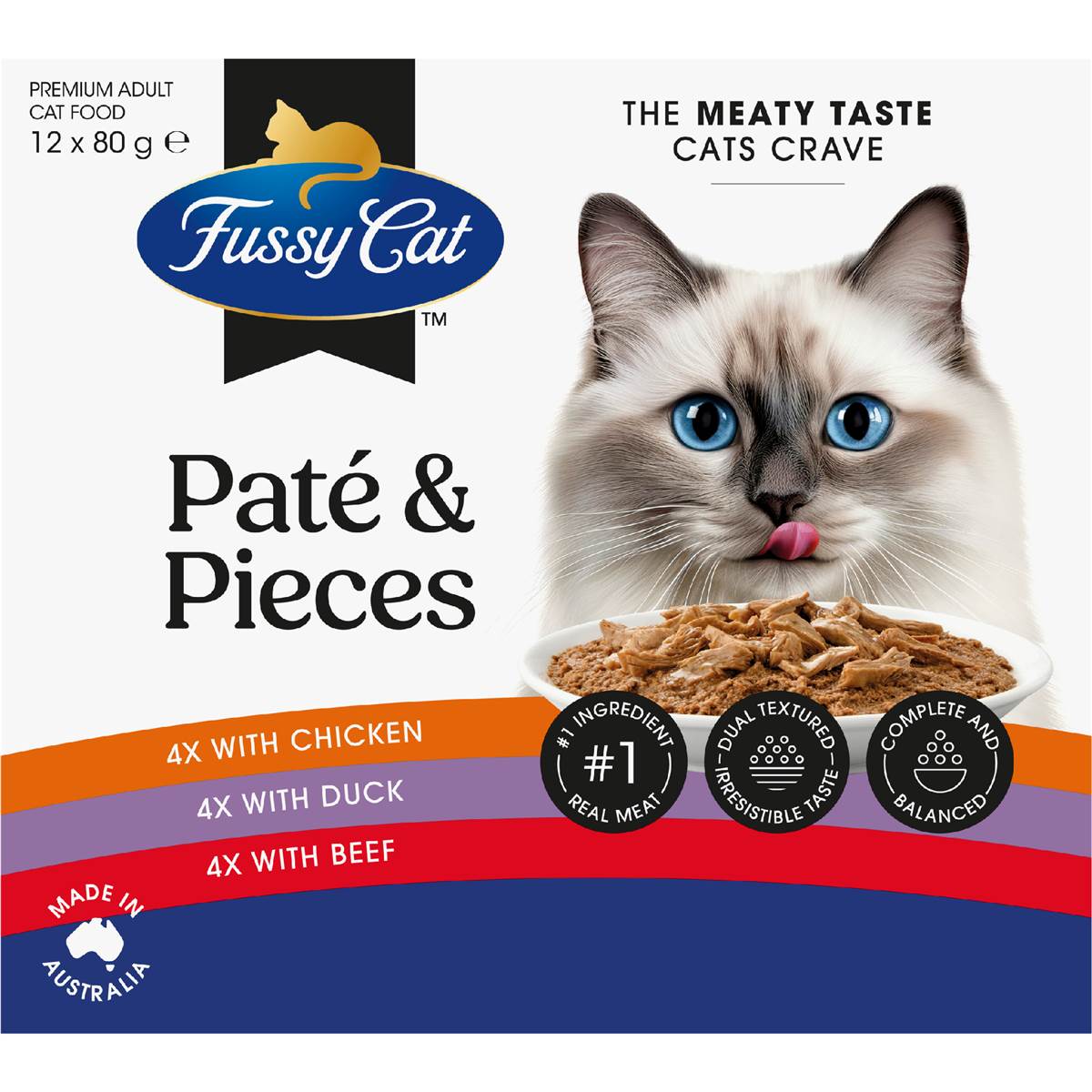 Fussy Cat Grain Free Adult Wet Cat Food Pate & Pieces 80g X12 Pack
