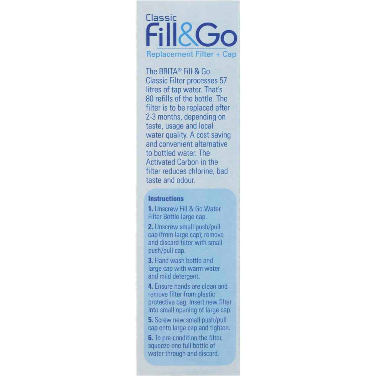 Brita Replacement Water Filter Fill And Go Cartridge Each Woolworths