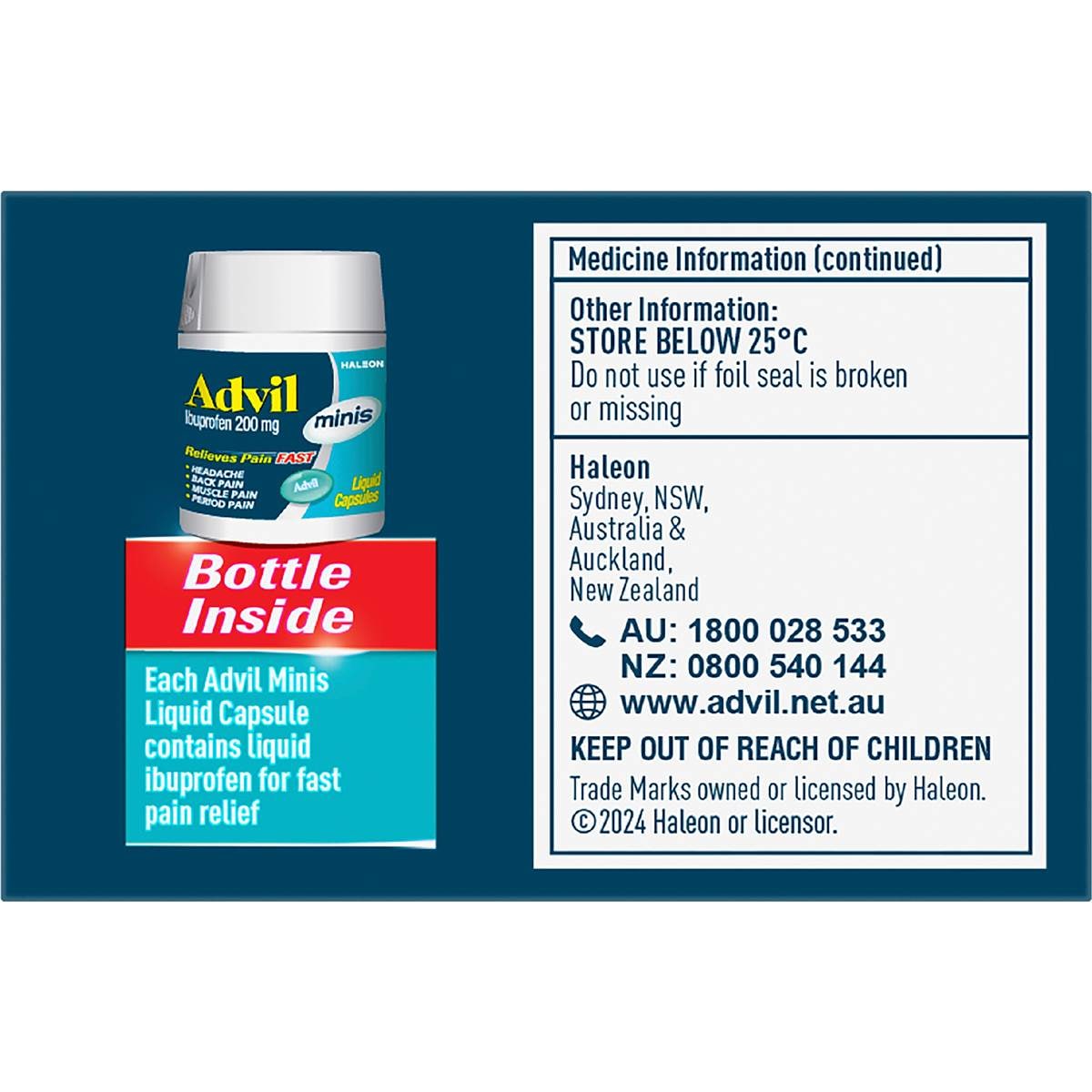 Advil Minis Liquid Capsules Ibuprofen Pain & Fever Relief 20 Pack