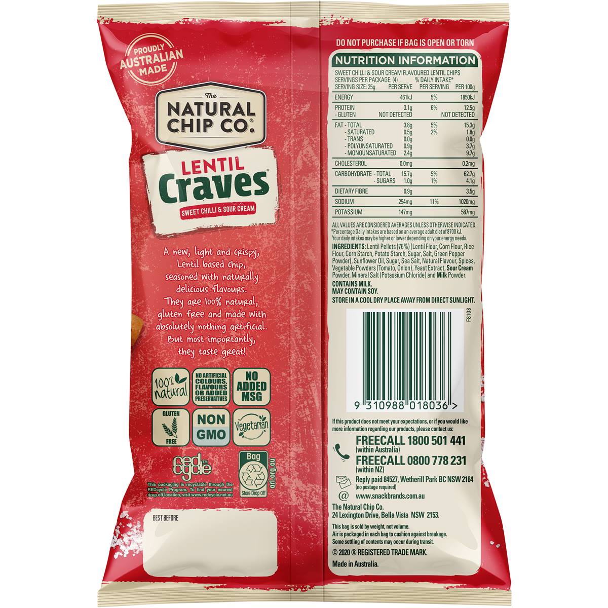 The Natural Chip Co. Lentil Craves Sweet Chili & Sour Cream 100g Woolworths